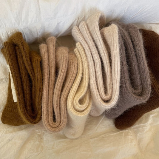 Verticca Rabbit Hair Winter Woman Socks Solid Cashmere Wool